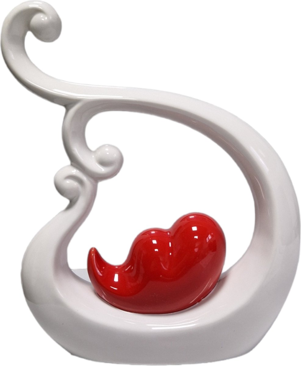 YILTEX – Woondecoratie/Woonaccessoire – Keramiek – Hartvormig – Wit/Rood – 21 X 25cm