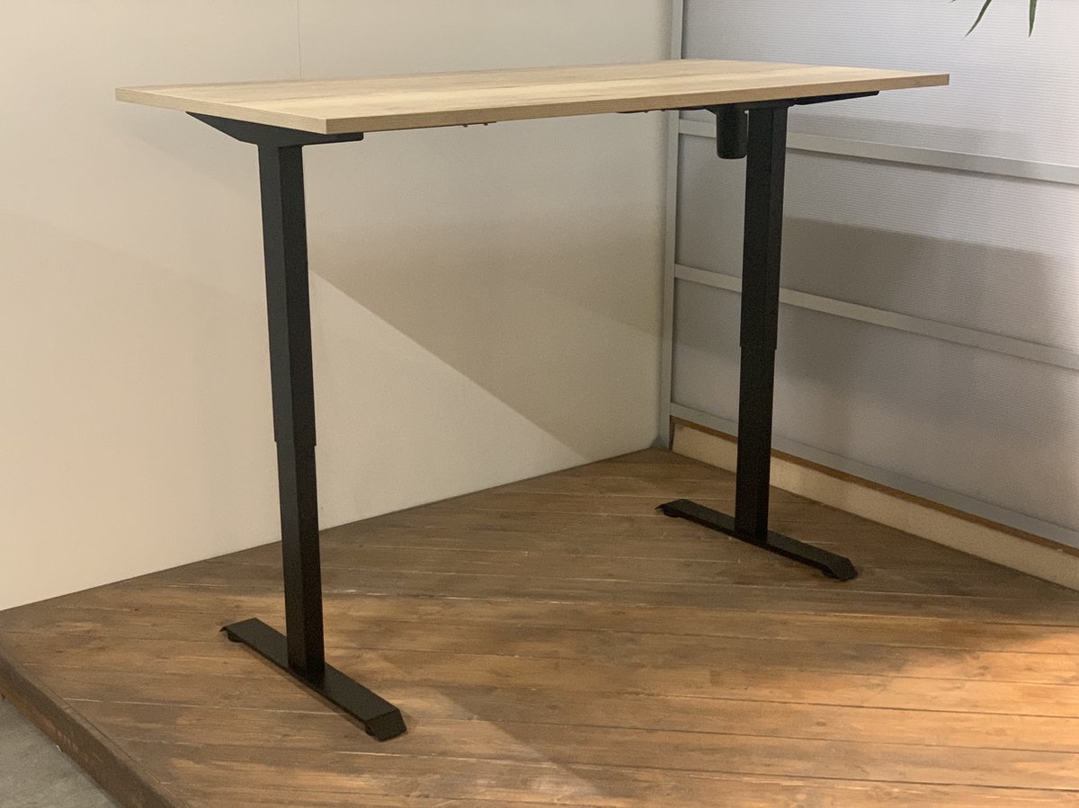 FB01 - elektrisch zit sta bureau met memory - zwart onderstel - halifax natuur eiken blad - NU MET GRATIS USB OPLADER! - 160 x 80 - NIEUW