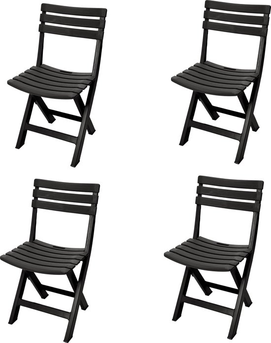 Set 4x antraciet Plastic Klapstoelen - Klapstoel Plaatsbesparend