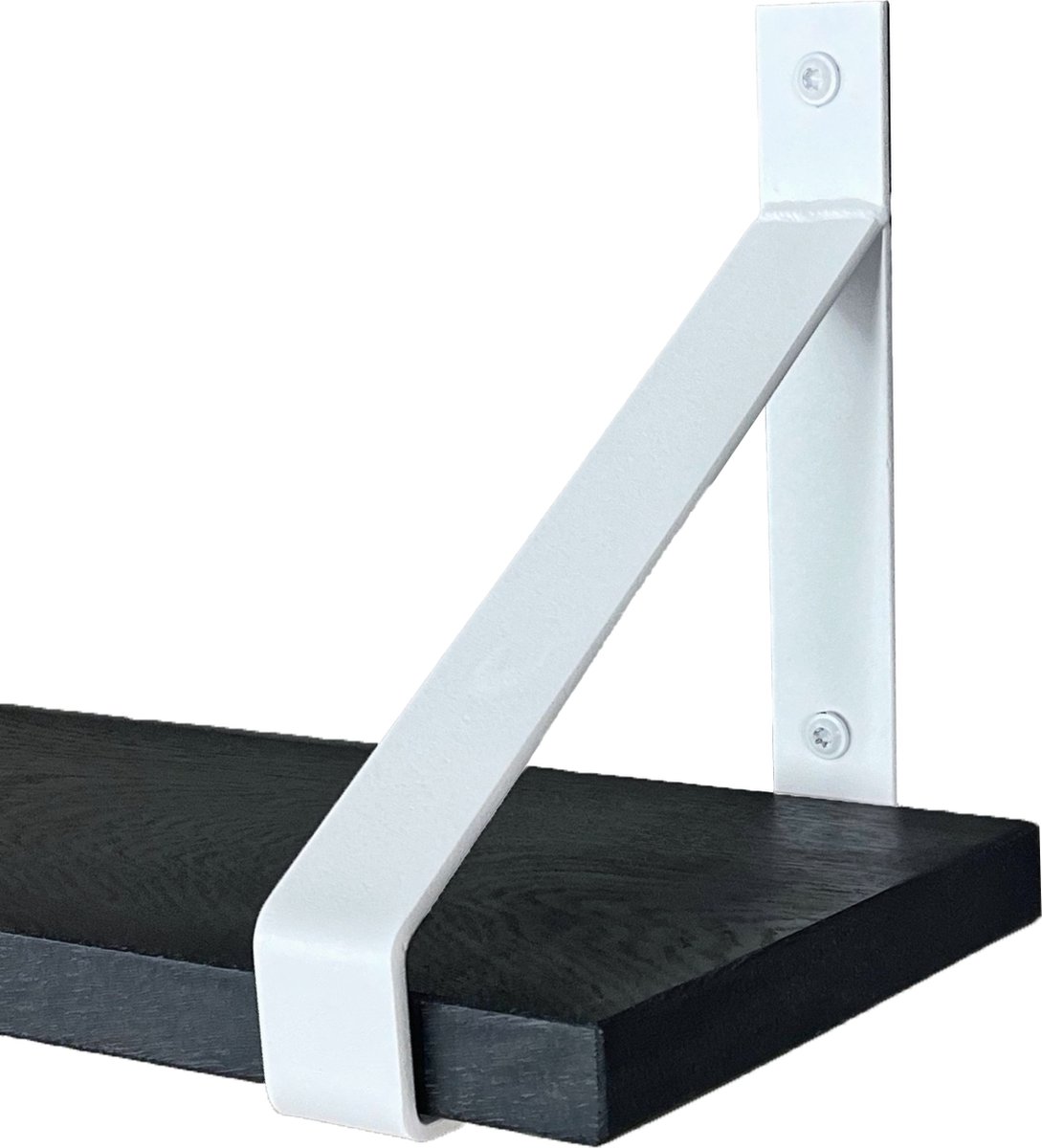 GoudmetHout Wandplank Industrieel - 50 x 20 cm Muurplank - Zwart Eiken Hout - Decoratie Wandrek & Boekenrek - Hangplank Keuken - Wall Shelf + 2 Mat Witte Plankdragers van Staal Zwart - Mat wit - 20 cm