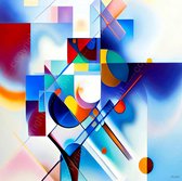 JJ-Art (Canvas) 100x100 | Abstract kubisme – kleurrijk - felle kleuren - kunst – woonkamer slaapkamer | rood, geel, blauw, groen, wit, vierkant, modern | Foto-Schilderij print (wanddecoratie)