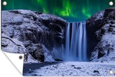 Muurdecoratie Noorderlicht - Waterval - Sneeuw - IJsland - 180x120 cm - Tuinposter - Tuindoek - Buitenposter