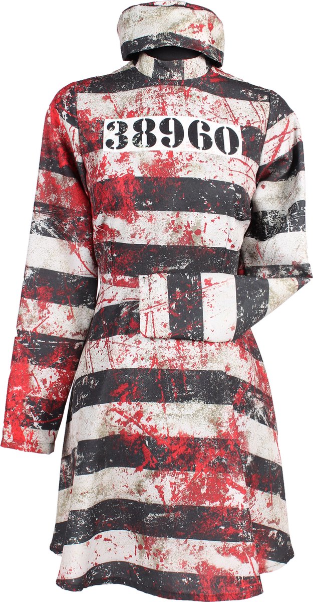 Bloody Prisoner Jurk Dames - Zwart/Wit Met Bloed - Volwassenen - Maat XL/XXL