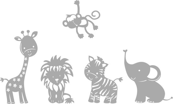 Muursticker Grappige dieren - Kinderkamer - giraf - aap - olifant - tijger - zebrapaard -Vrolijk - Slaapkamer