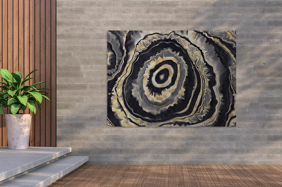 Poster de jardin Agate - Or - Pierre géode - Marbre - 170x120 cm - Décoration murale Extérieur - Poster de jardin - Toile de jardin - Poster de clôture - Tableau de jardin