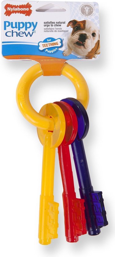 Nylabone Puppy Teething Key Flexible Geel&Blauw&Rood - Hondenspeelgoed - Small Tot 11kg - Nylabone