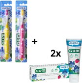 GUM Junior 6+ Voordeelpakket - 2x Tandpasta 50 ml + 2x Tandenborstel (geel/roze)