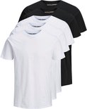 Vijf Jack & Jones t-shirts, deels gestapeld: twee zwarte en drie witte.