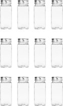 Krumble Kruidenpotjes set van 12 - 120 ml - Kruidenstrooier - Strooibus - Met strooideksel - Opbergpotjes - Vierkant - Glas - Met aluminium deksel - Transparant - 4 x 4 x 10,5 cm