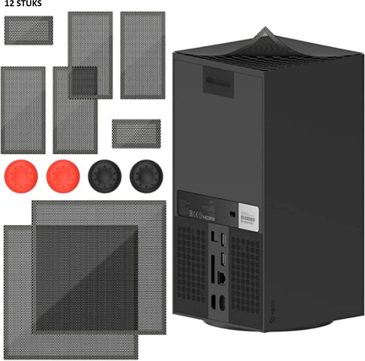 Somstyle Bescherming Accessoires Set Geschikt Voor Xbox Series X - 8 Stof Filters - Thumb Grips Zwart En Rood