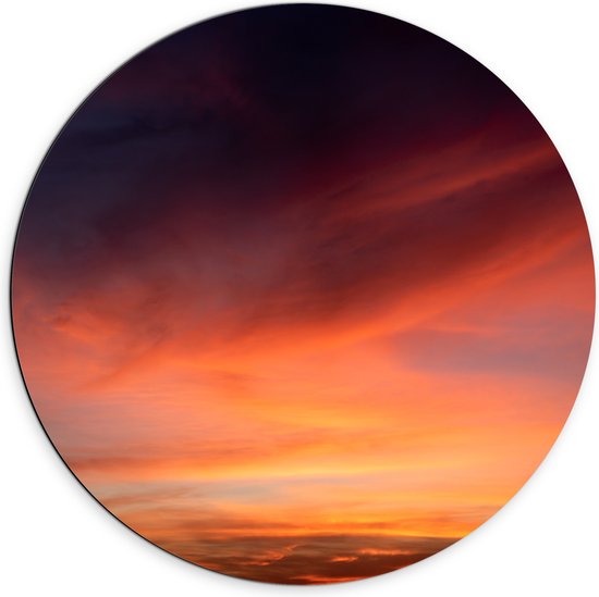 Dibond Muurcirkel - Oranjekleurige Lucht van Zonsondergang - 70x70 cm Foto op Aluminium Muurcirkel (met ophangsysteem)