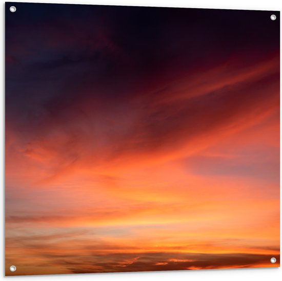 Tuinposter – Oranjekleurige Lucht van Zonsondergang - 100x100 cm Foto op Tuinposter (wanddecoratie voor buiten en binnen)