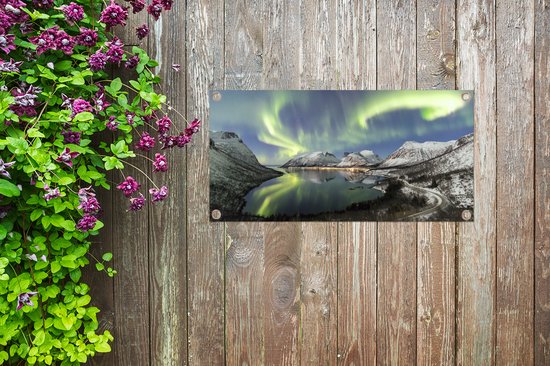 Affiche de jardin Aurores Boréales - Mer - Montagnes - 80x40 cm