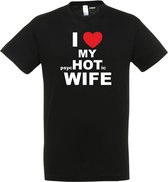 T-shirt I LOVE MY psycHOTic WIFE | valentijn cadeautje voor hem haar | valentijn | valentijnsdag cadeau | Zwart | maat L