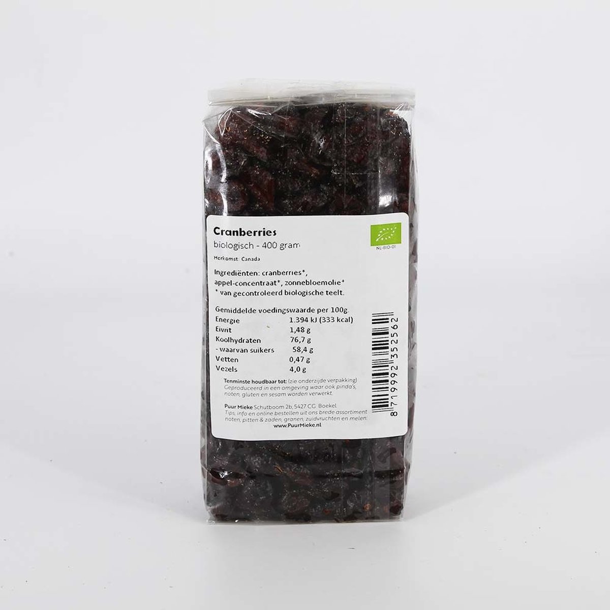 Cranberries gezoet met appeldiksap - 400g - BIO