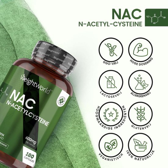 WeightWorld NAC N-Acetyl-Cysteine capsules - 600 mg - 180 capsules voor 6 maanden - Weight World