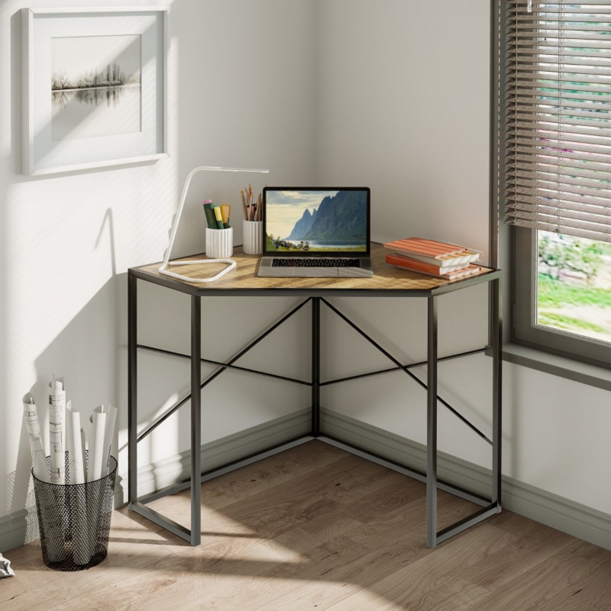 null Hoekbureau Compact Industrieel Bureau - afbeelding 2