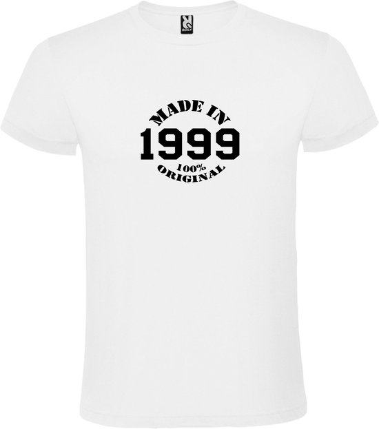 Wit T-Shirt met “Made in 1999 / 100% Original “ Afbeelding Zwart Size XXXXXL