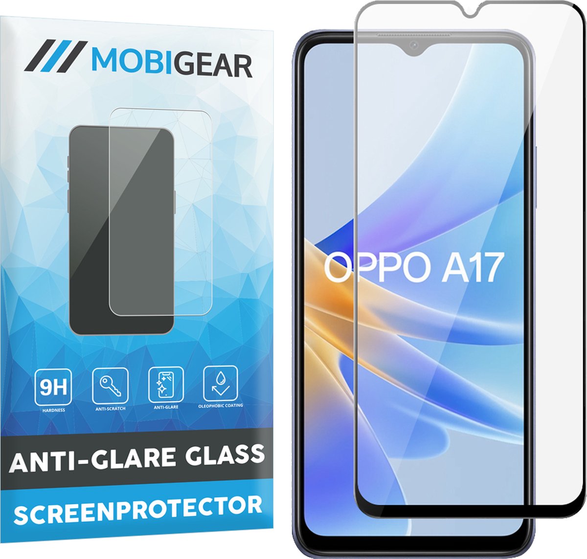 Mobigear Screenprotector geschikt voor OPPO A17 Glazen | Mobigear Premium Screenprotector - Case Friendly - Zwart