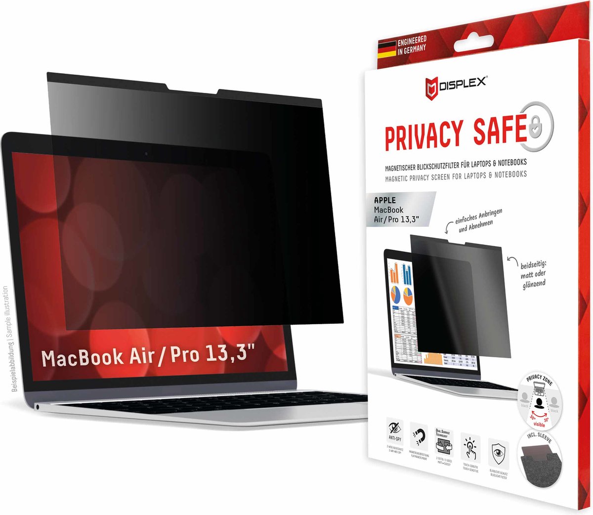 Displex Privacy Safe Magnetische Screenprotector Geschikt voor de MacBook Air 13.3 inch / Pro 13.3 inch - A1932 / A2179 / A2337 / A1466 / A1706 / A1708 / A1989 / A1502
