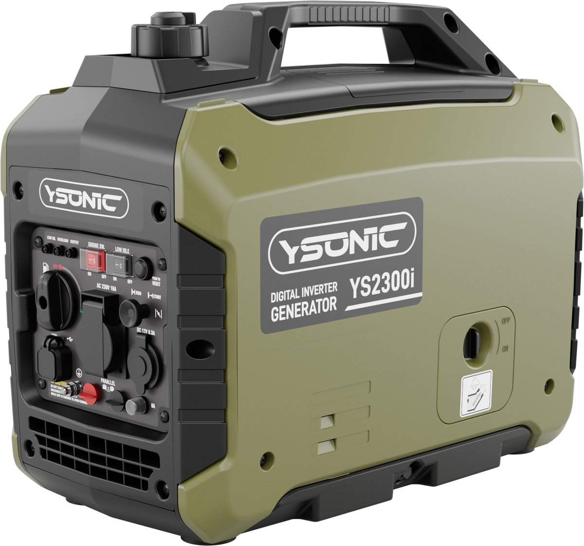 YSONIC YS2300i Inverter generator - 2KW - 230V - USB - Autolader en Parallel poort - Fluisterstil 58 dB -Olie en Overload Alarm - YSONIC