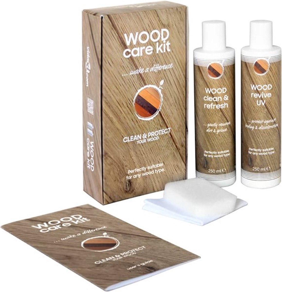 Goedkoopste Houtverzorgingsset 2x250 ml | Spons – Reiniger – Polijstmachine – Zachte doek | Verzorging voor houten meubelen | Houtreiniging