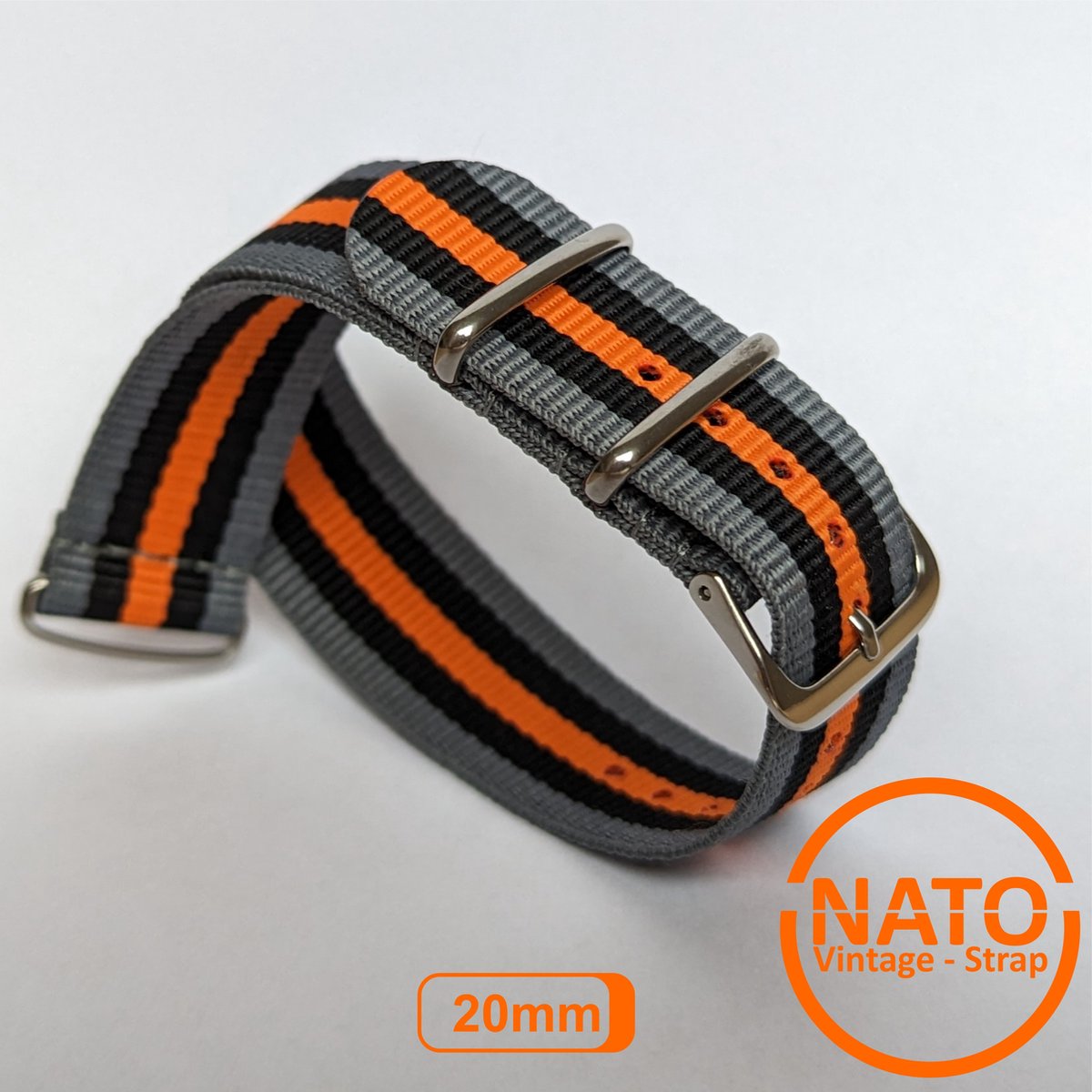 20mm Premium Nato Strap Oranje Zwart Grijs - Vintage James Bond - Nato Strap collectie - Mannen - Vrouwen - Horlogeband - 20 mm bandbreedte voor oa. Seiko Rolex Omega Casio en Citizen
