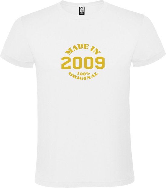 Wit T-Shirt met “Made in 2009 / 100% Original “ Afbeelding
