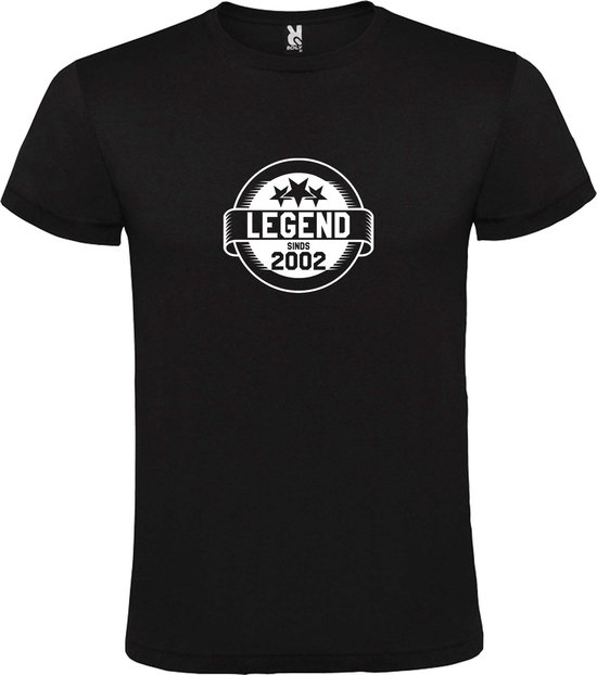 Zwart T-Shirt met “Legend sinds 2002 “ Afbeelding Wit Size XXXXL