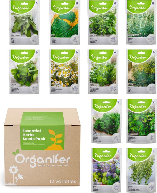 Organifer - Kruidenzaden Pakket – 12 Essentiële Soorten