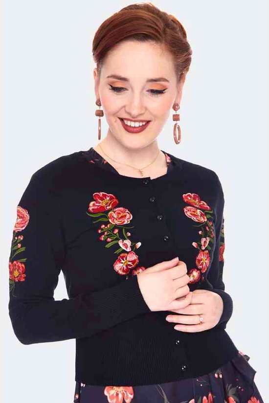 Voodoo Vixen Cardigan Luxe Floral Embroidered Zwart