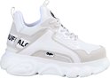 Witte Buffalo sneakers met dikke zool, mesh en logo 'BUFFALO' op de zijkant.