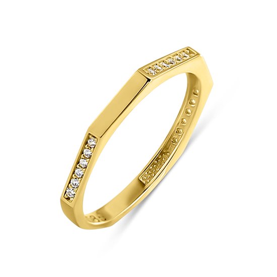 Silvent 9NBSAM-G220190 Gouden Ring Hoekig met Zirkonia - Dames - 3 Rijtjes Zirkonia - Maat 54 - 1,9mm Breed - 14 Karaat - Goud