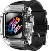 MY PROTECT - Luxe Sapphire Bandje & Hoesje Geschikt Voor Apple Watch 45mm - Zwart