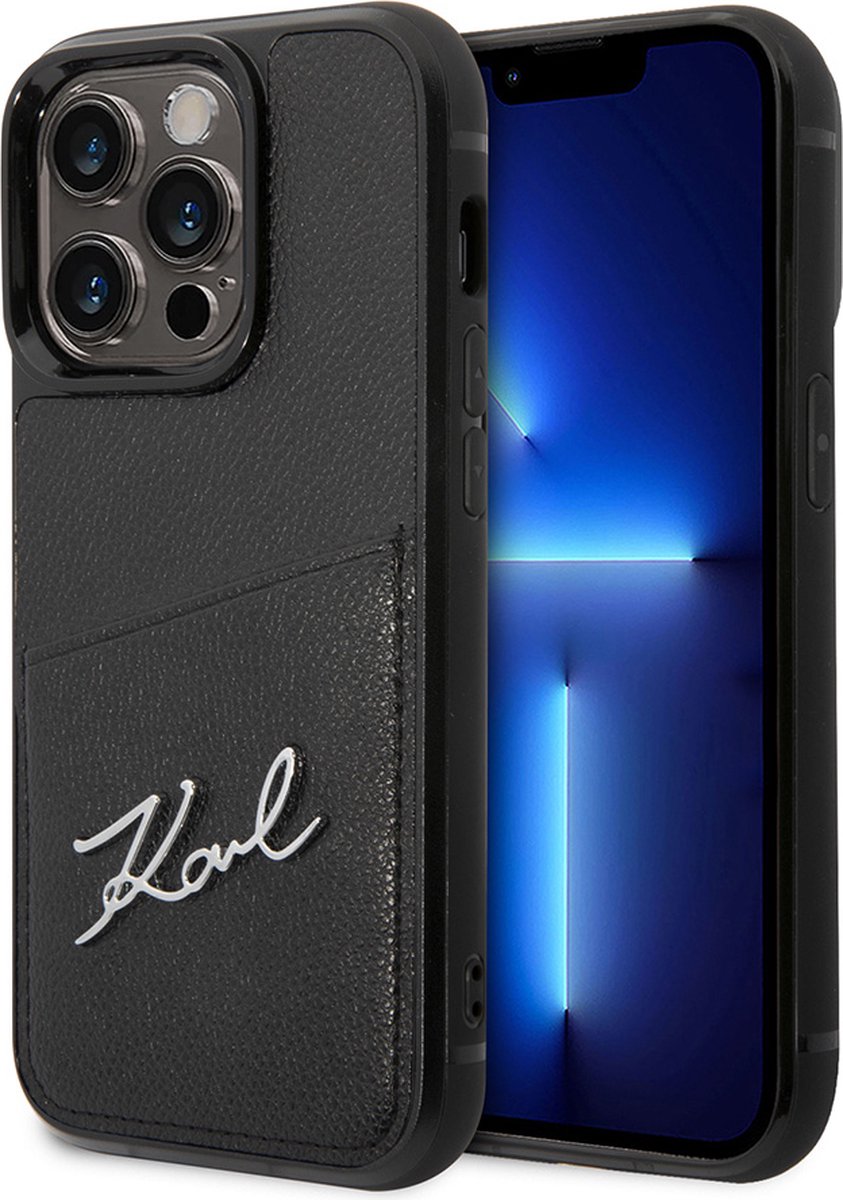 iPhone 14 Pro Backcase hoesje - Karl Lagerfeld - Effen Zwart - Kunstleer