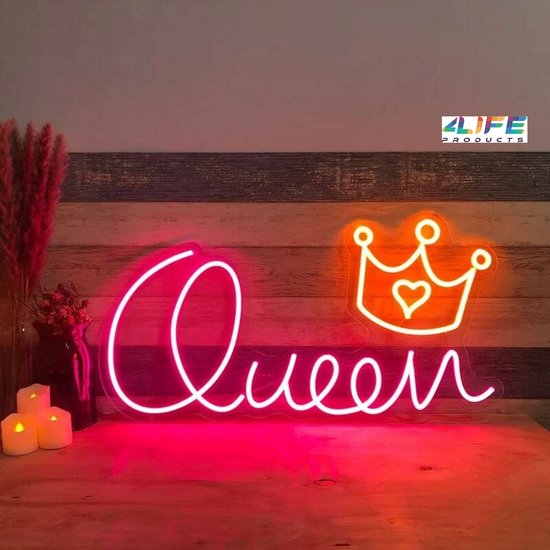 4LifeProducts - Queen Neon Led wandlamp - kinderkamer - meisjes - prinses - cadeau - verjaardag - sfeerlicht - wanddecoratie