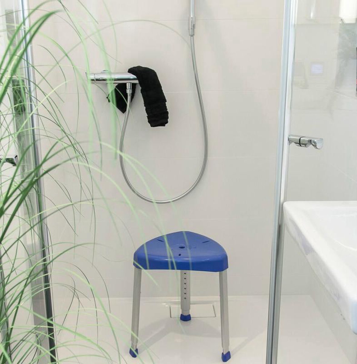 Hoek douchekruk verstelbaar Blauw Driehoek douchezitje Belastbaar