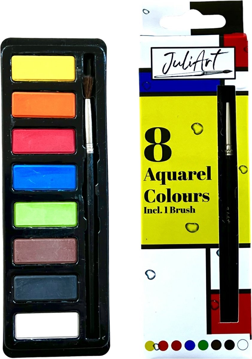 JuliArt Aquarel Waterverf Setje 8 Kleuren incl. Penseel