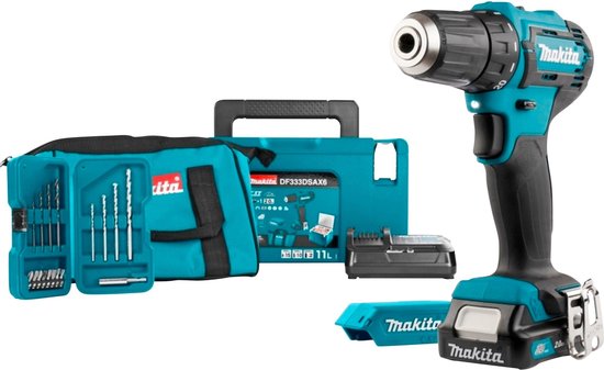 Makita DF333DSAX6 - 12V accu boormachine + accu + koelbox + bitset + lader + acculader + tas