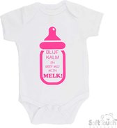 100% katoenen Romper "Blijf kalm en geef mij mijn MELK!" Meisjes Katoen Wit/roze Maat 56/62