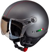 BEON DESIGN-B Scooter helm met vizier - Geschikt als Brommer Motor Snorfiets helm - Retro Vespa scooterhelm - Volwassenen - S - Titanium - Gratis helmtas