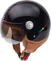 BEON Design Luxe Scooterhelm met Vizier - Geschikt als Scooter Brommer Motor Snorfiets helm - Retro Vespa helm scooter voor Volwassenen - XXL - Zwart - Jethelm incl Gratis helmtas