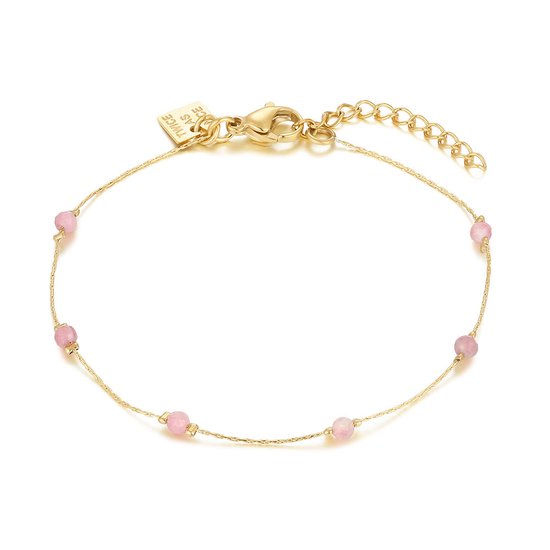 Twice As Nice Armband in goudkleurig edelstaal, roze steentjes 16 cm+3 cm
