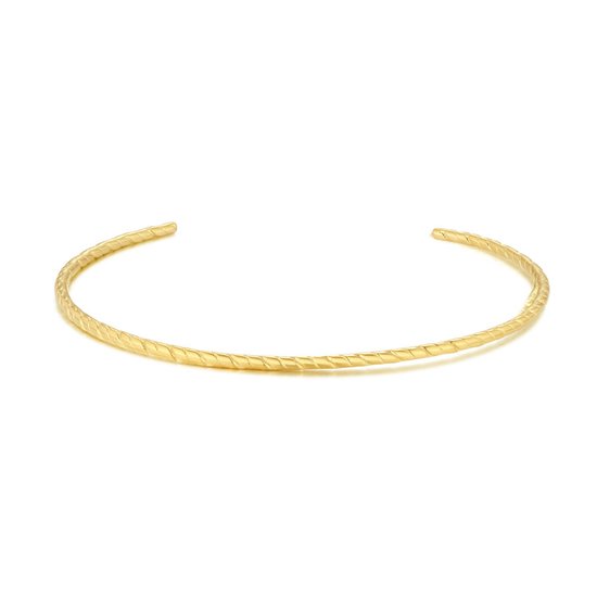 Twice As Nice Armband in goudkleurig edelstaal, fijne open bangle, gestreept 6 cm