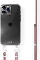 iPhone 14 Pro - Pink Vibes Transparent Cord Case - Coque en silicone avec cordon adaptée à iPhone 14 Pro - Coque avec cordon - String - Cord Case Rose - Coque de protection antichoc adaptée à Apple iPhone 14 Pro - Cordon pour téléphone - Rose