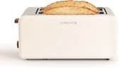 CREATE TOAST RETRO XL sleuven Broodrooster - Gebroken wit - Voor Brede Plakken - 6 niveaus - Functies - 1500W
