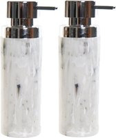 2x stuks zeeppompjes/zeepdispensers marmer look wit polystone 400 ml - Badkamer/keuken zeep dispenser