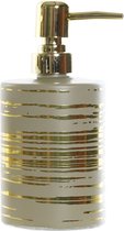 Zeeppompje/zeepdispenser beige met gouden strepen glas 450 ml - Badkamer/keuken zeep dispenser