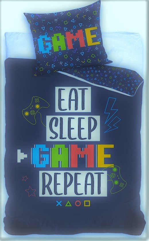 Gaming Dekbedovertrek Eat Sleep Game - Eenpersoons - 140 x 200 cm - Katoen