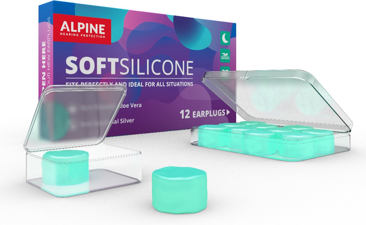 12x Alpine SoftSilicone - kneedbare silicone oordoppen - 28dB demping - Geluiddempende oordoppen voor slapen, zwemmen & concentratie, Comfortabele snurkoplossing - 28dB demping - Alpine Hearing protection
